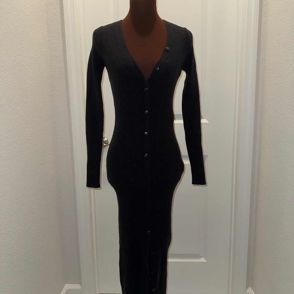 Abercrombie & Fitch Black Ribbed Midi Dress